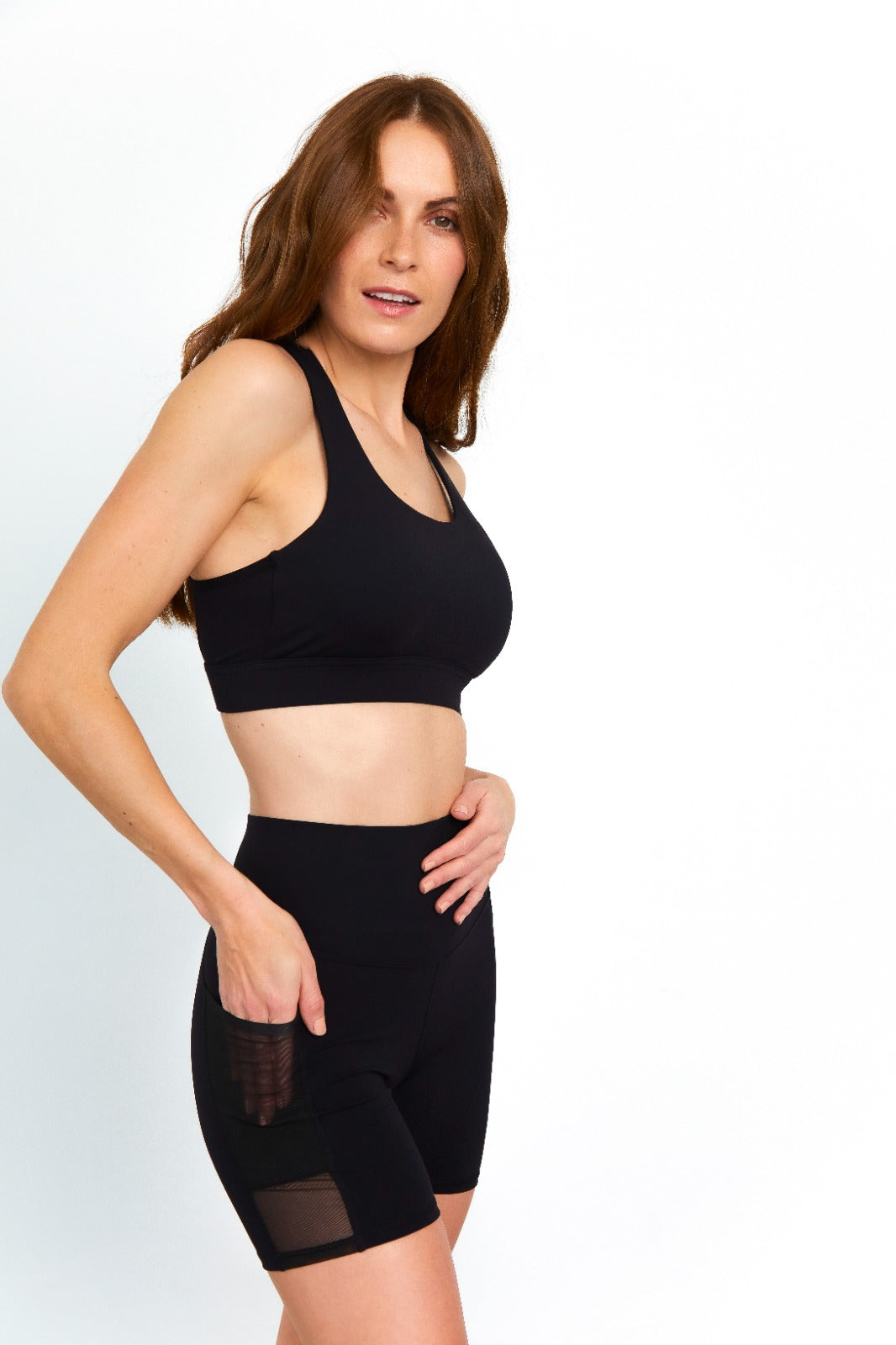 Leggins Deportivo Cortos Bolsillo y Malla Transparente