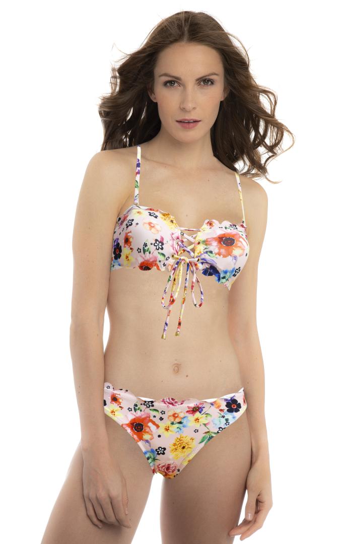Bandeau Bikini With Ruffled Panties And Adjustable Front Floral Print