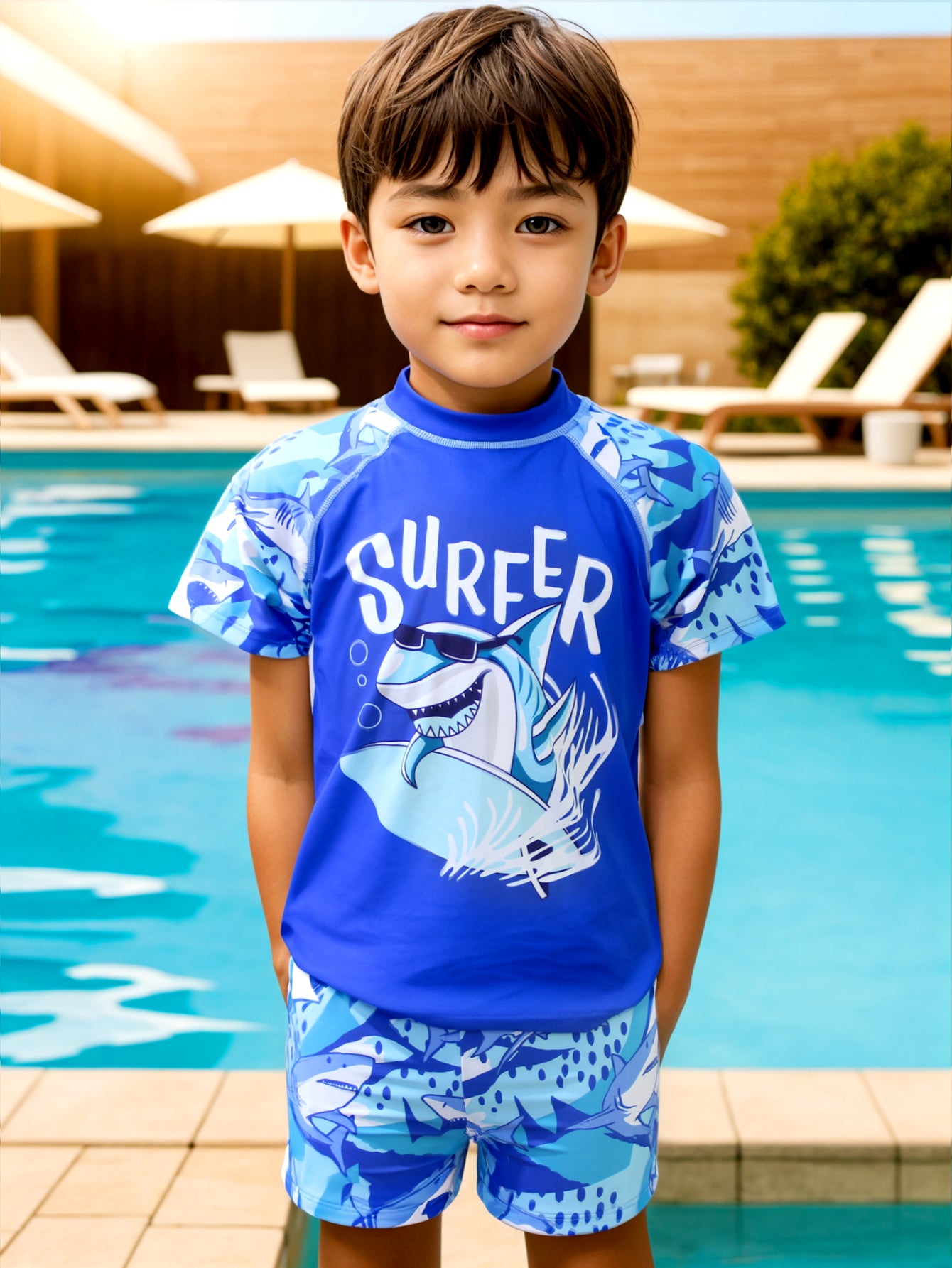 Pack 12 unidades Conjunto camiseta y bañador con dibujo niño