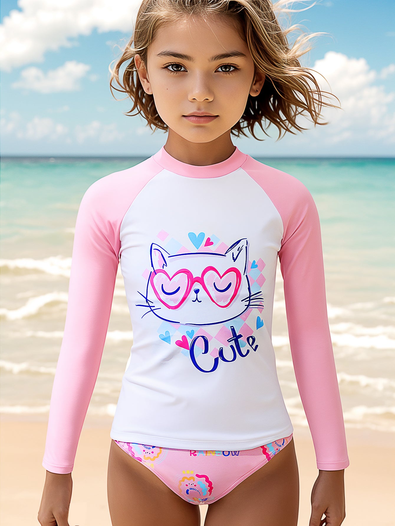 Pack 15 unidades Conjunto camiseta y bañador con dibujo niña