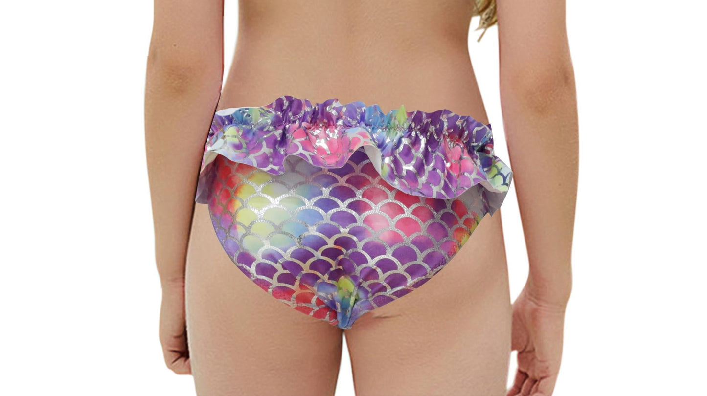 Pack of 12 units Girl's Panties with Ruffle and Bow, Mermaid Print