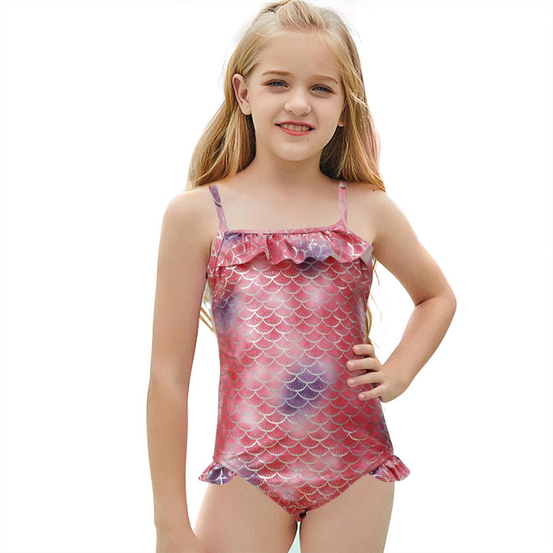 Pack of 15 units Girl's Swimsuit with Mermaid Print Ruffle