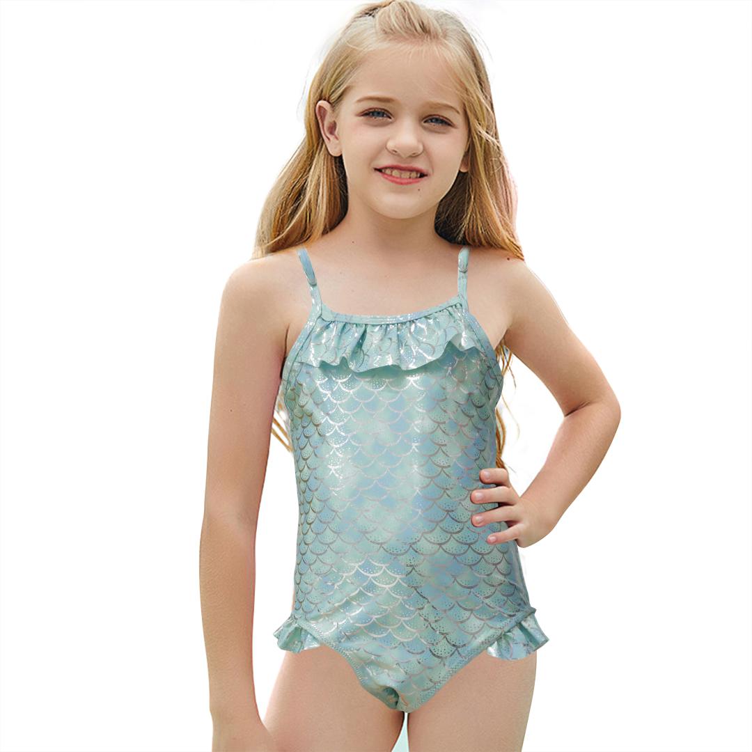 Pack of 15 units Girl's Swimsuit with Mermaid Print Ruffle