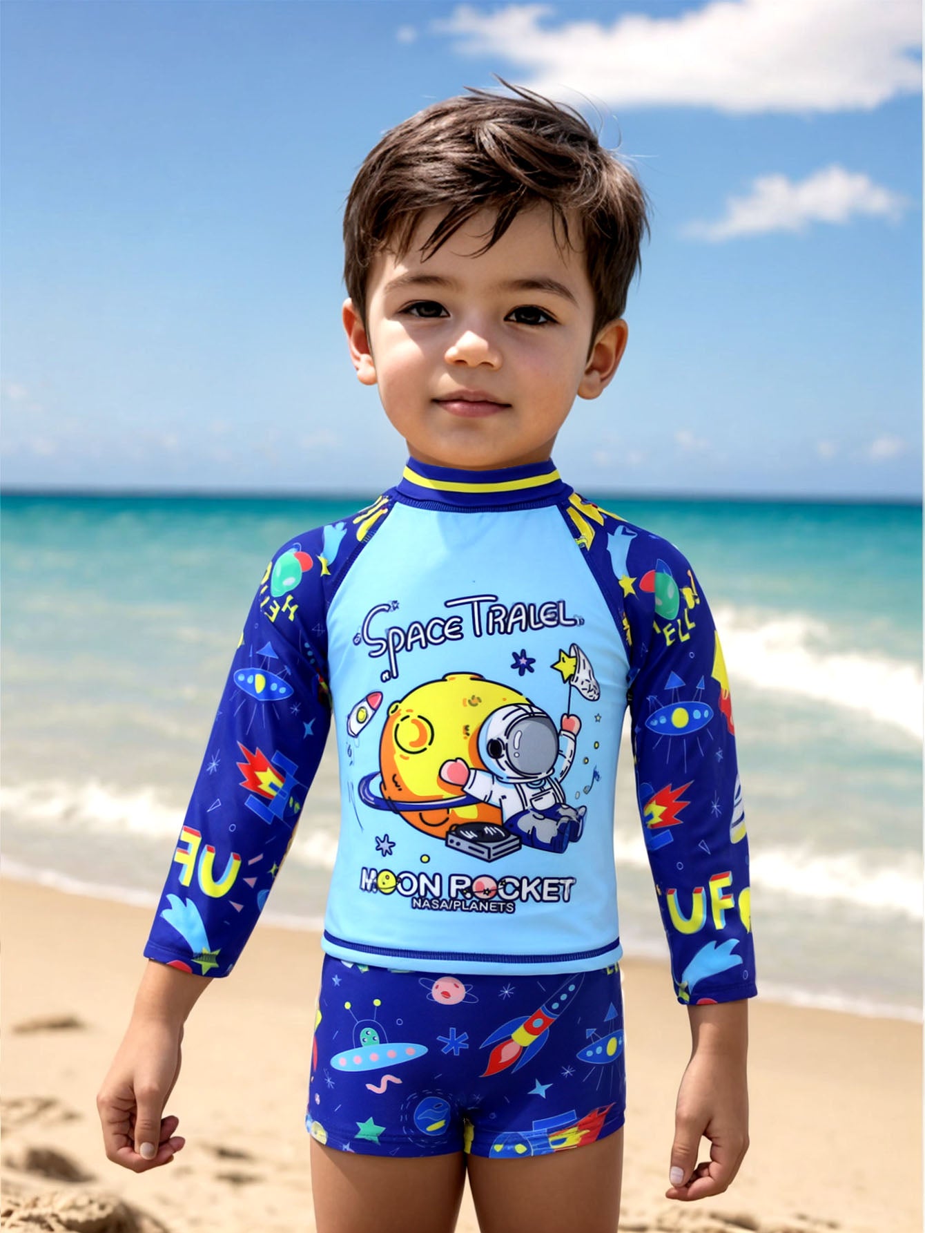 Pack of 12 units T-shirt and swimsuit set for little boys