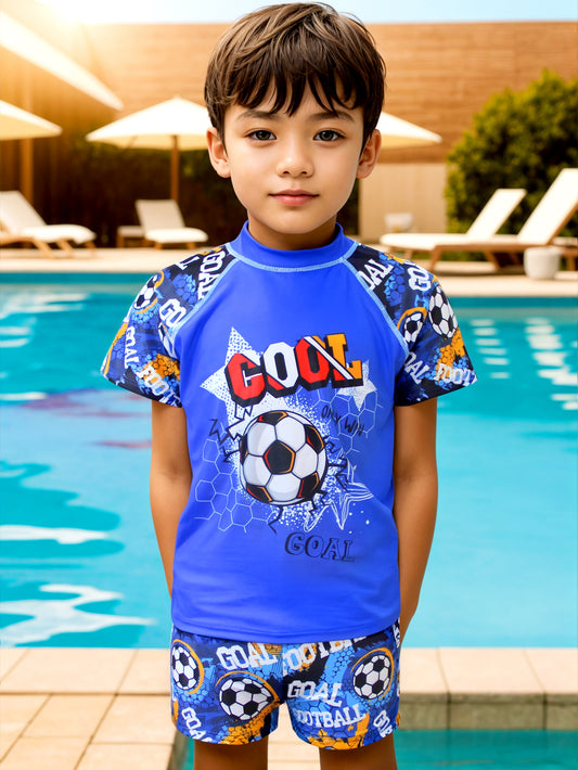 Pack of 12 units T-shirt and swimsuit set with a boy's drawing