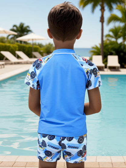 Pack of 12 units T-shirt and swimsuit set with a boy's drawing