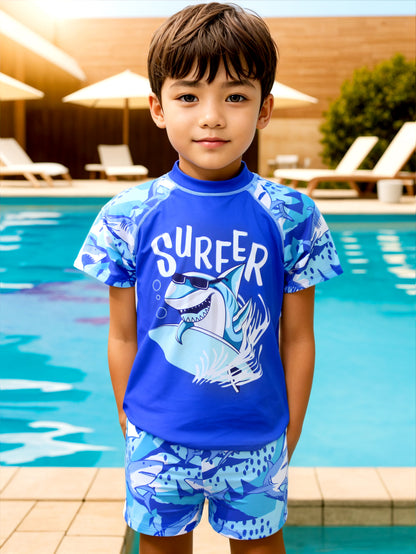 Pack of 12 units T-shirt and swimsuit set with a boy's drawing