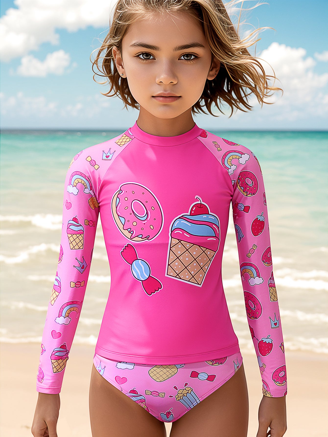 Pack of 15 units T-shirt and swimsuit set with a girl's drawing