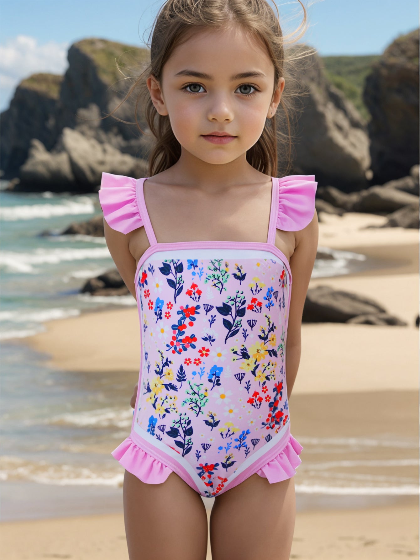 Pack of 15 units Girl's flower swimsuit