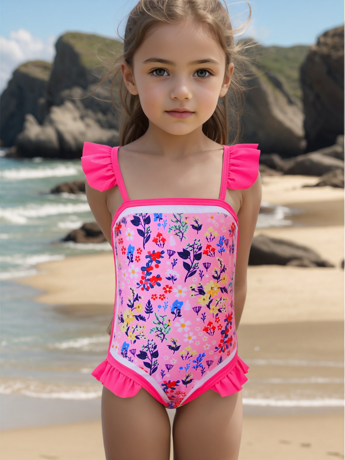 Pack of 15 units Girl's flower swimsuit