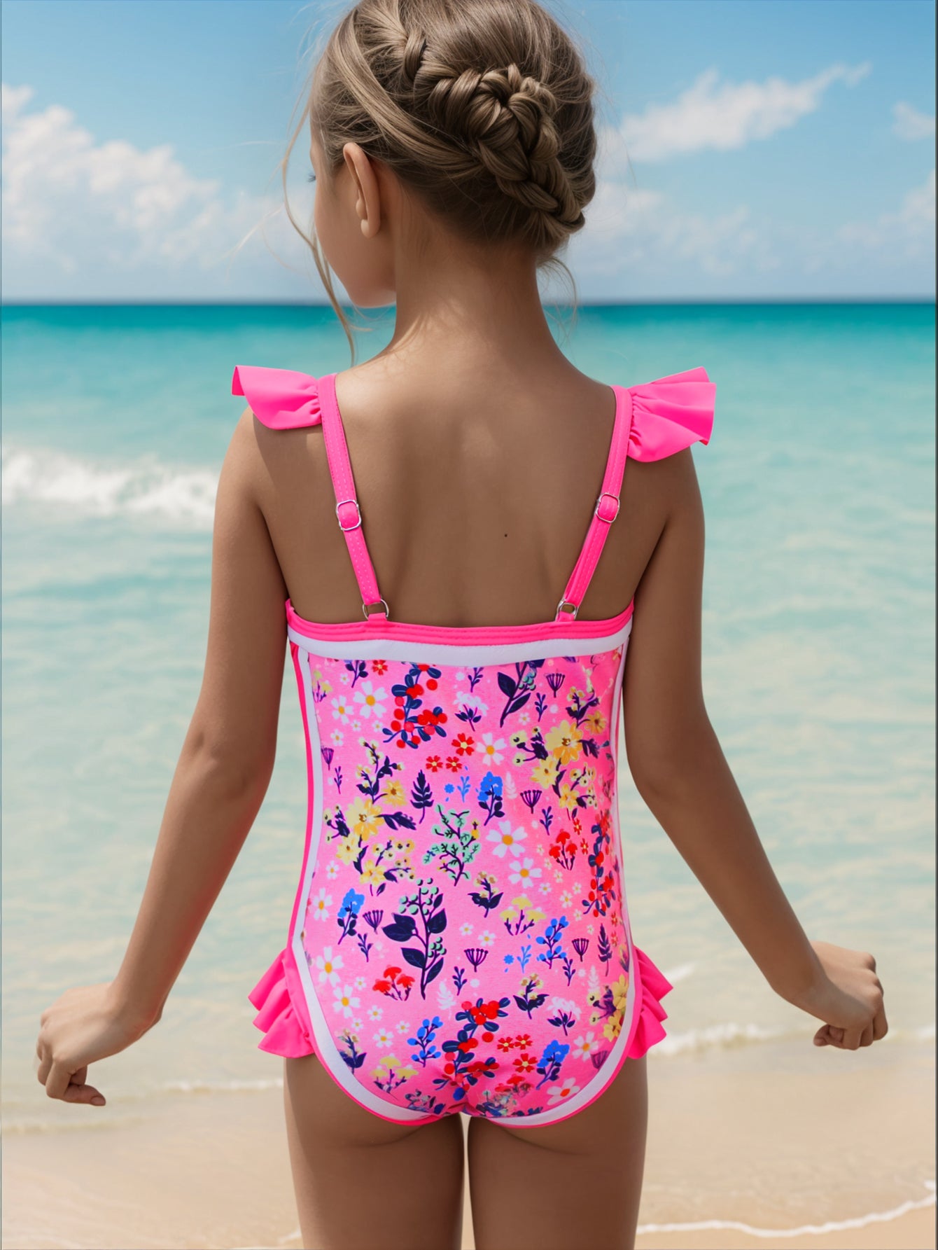 Pack of 15 units Girl's flower swimsuit