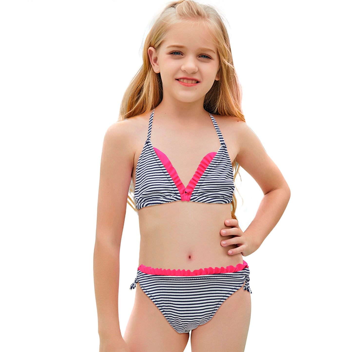 Pack 10 unidades Bikini Niña Triangular con volante marinero