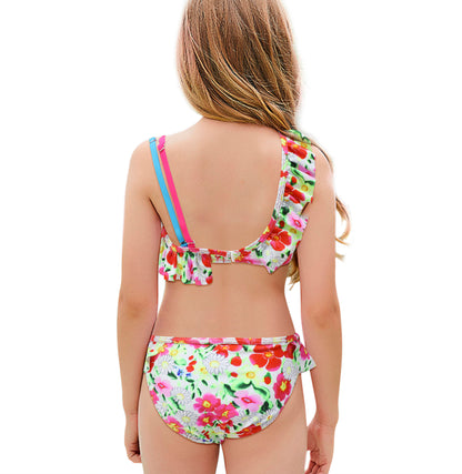 Floral Print Ruffle One Shoulder Bandeau Bikini