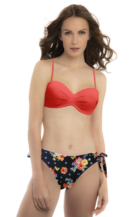 Bikini Bandeau Con Braga Ajustable Sujetador Liso Y Braga Estampada Floral